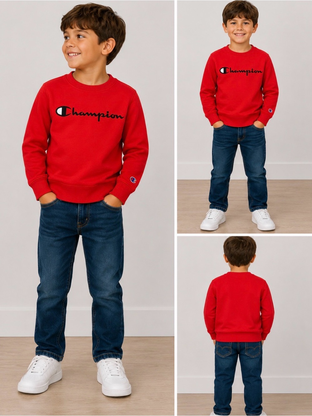 Champion Red Logo Crew Sweatshirt for Kids